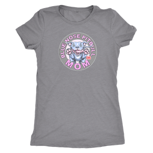 A soft a slim fitting Womens grey V-Neck by Next Level featuring the Blue Nose pitbull mom design on the front in full vibrant color.