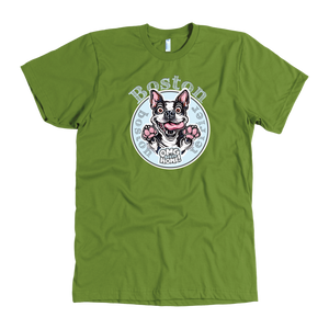 Lime green American Apparel dog lover t-shirt featuring the Boston Terrier dog design by OMG You're Home