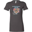 a womens grey shirt featuring the original German Shepherd dog artwork by OMG You're HOME! The text "Emotional Support Human" appears above the design in light blue letters. 
