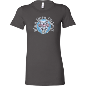 a women's grey shirt with the Blue Nose pitbull design on the front