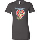 A women's grey shirt with the OMG You're Home Golden Retriever design on the front