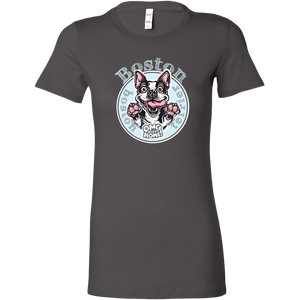 an grey woman's shirt with a Boston Terrier dog design by OMG You're Home