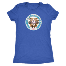 Load image into Gallery viewer, front view of a women&#39;s royal blue triblend shirt featuring original Red Nose Pitbull rescue artwork by OMG You&#39;re HOME!