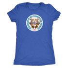 front view of a women's royal blue triblend shirt featuring original Red Nose Pitbull rescue artwork by OMG You're HOME!