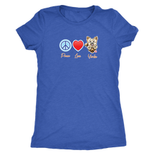 Load image into Gallery viewer, royal blue Next Level Triblend Shirt featuring the Peace Love Yorkie dog design from OMG You&#39;re HOME!