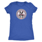 A royal blue triblend shirt for women featuring the OMG You're Home! Boston Terrier dog design with "Rescue is my favorite breed"