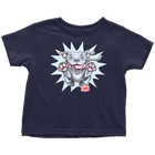 a toddler's navy blue t-shirt with the Blue Nose Pit Bull design by OMG You're Home on the front in full vibrant color