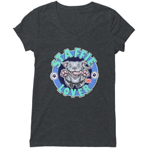 Staffordshire terrier dog lover design on womens v-neck