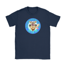 Load image into Gallery viewer, a women&#39;s navy blue tshirt featuring the OMG You&#39;re Home! Golden Retriever dog artwork on the front