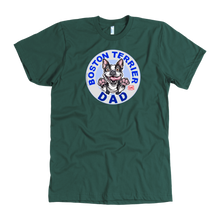 Load image into Gallery viewer, A men&#39;s green t-shirt featuring the original OMG You&#39;re Home Boston Terrier dog design on the front