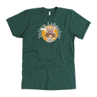 front view of a men's green American Apparel  t-shirt featuring the OMG You're HOME! Yellow Labrador Retriever design
