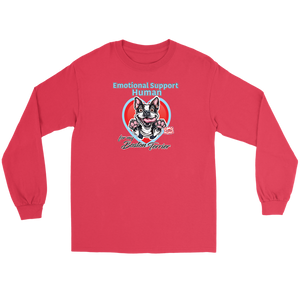 Boston Terrier dog on red long sleeve tee