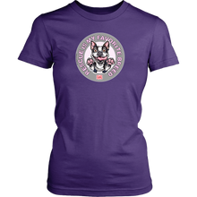 Load image into Gallery viewer, District Womens purple Shirt featuring the OMG You&#39;re Home! Boston Terrier design with &quot;Rescue is my favorite breed&quot;