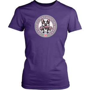 District Womens purple Shirt featuring the OMG You're Home! Boston Terrier design with "Rescue is my favorite breed"