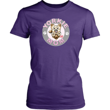 Load image into Gallery viewer, prurple yorkie mom tshirt for yorkshire terrier dog lovers