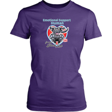 Load image into Gallery viewer, a women&#39;s purple shirt by District featuring the Black Labrador Retriever design in the Emotional Support Human collection