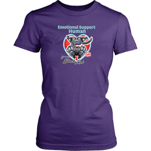 a women's purple shirt by District featuring the Black Labrador Retriever design in the Emotional Support Human collection