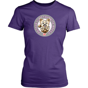 Rescue is my favorite breed on a women's purple t-shirt featuring the Yorkie