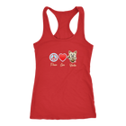 Red Next Level Racerback Tank featuring the Peace Love Yorkie dog design from OMG You're HOME!