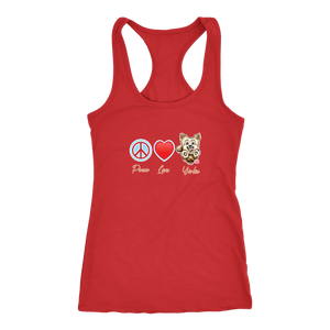 Red Next Level Racerback Tank featuring the Peace Love Yorkie dog design from OMG You're HOME!