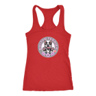A soft red Next Level Racerback Tank featuring the OMG You're Home Boston Terrier Dog Mom design on the front in full vibrant color. 
