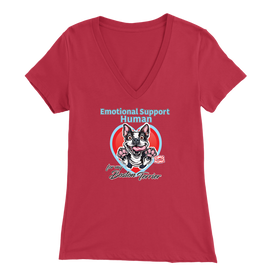 Emotional Support Human - Boston Terrier - Bella Womens V-Neck for Bostie Moms