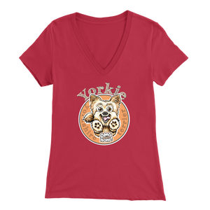 red Yorkie v-neck t-shirt by OMG You're Home