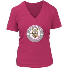 Load image into Gallery viewer, a women&#39;s pink v-neck shirt with the OMG You&#39;re Home! Yorkie dog mom design on the front with pink letters