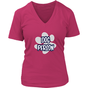 dog person design on a pink v-neck t-shirt for women dog lovers