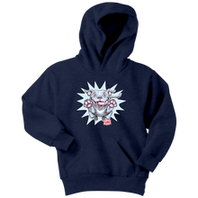 Load image into Gallery viewer, Front view of a youth navy blue hoodie featuring the OMG Blue Nose Pit Bull design