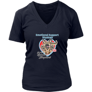 Emotional Support Human - German Shepherd Dog Design - Womens V-Neck for Dog Lovers