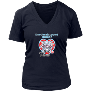 Emotional Support Human - Blue Nose Pitbull Womens V-Neck Shirt for Dog Lovers