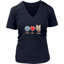 Load image into Gallery viewer, Peace Love Yorkie - Womens V-Neck for the Yorkshire Terrier Lover