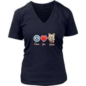 Peace Love Yorkie - Womens V-Neck for the Yorkshire Terrier Lover