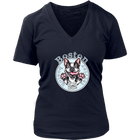 a navy blue v neck tee with the OMG Boston Terrier dog design on the front