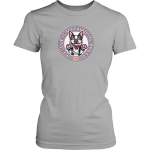 District Womens light grey Shirt featuring the OMG You're Home! Boston Terrier design with "Rescue is my favorite breed"