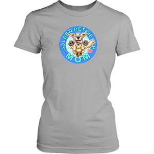 A womens light grey shirt by District featuring the original Golden Retriever dog artwork on the front