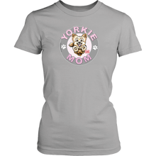 Load image into Gallery viewer, light grey yorkie mom tshirt for yorkshire terrier dog lovers