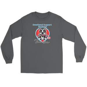 Boston Terrier dog on grey long sleeve tee