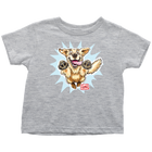 a toddler's light grey t-shirt featuring the original happy and excited Golden Retriever on the front