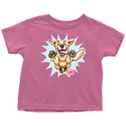 a toddler's pink t-shirt featuring the original happy and excited Golden Retriever on the front