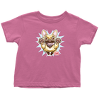 a toddler's dark pink t-shirt with the original OMG You're Home Fawn Frenchie dog design on the front in full color