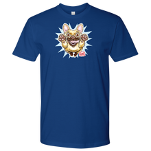 Load image into Gallery viewer, front view of a men&#39;s blue t-shirt with the OMG You&#39;re Home original Fawn Frenchie artwork