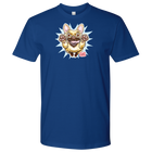 front view of a men's blue t-shirt with the OMG You're Home original Fawn Frenchie artwork