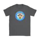 a women's grey tshirt featuring the OMG You're Home! Golden Retriever dog artwork on the front