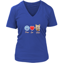 Load image into Gallery viewer, Peace Love Yorkie - Womens V-Neck for the Yorkshire Terrier Lover