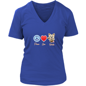 Peace Love Yorkie - Womens V-Neck for the Yorkshire Terrier Lover