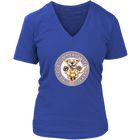A womens royal blue V-Neck by District features the original Golden Retriever dog artwork by OMG You're Home! This collection is dedicated to those of us who love and support rescues.