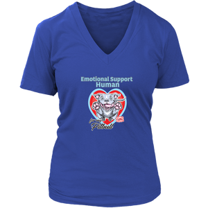 Emotional Support Human - Blue Nose Pitbull Womens V-Neck Shirt for Dog Lovers