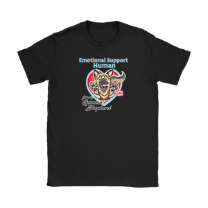 a black Gildan Womens T-Shirt featuring the German Shepherd design in the Emotional Support Human collection